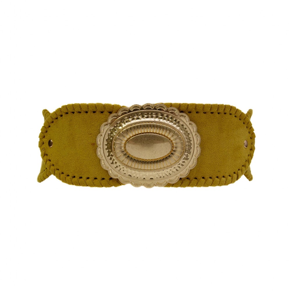 Western Elastic Belt With Concho Buckle - Approximately 27" L X 3" W - 70% Elastic 30% Paper view 2