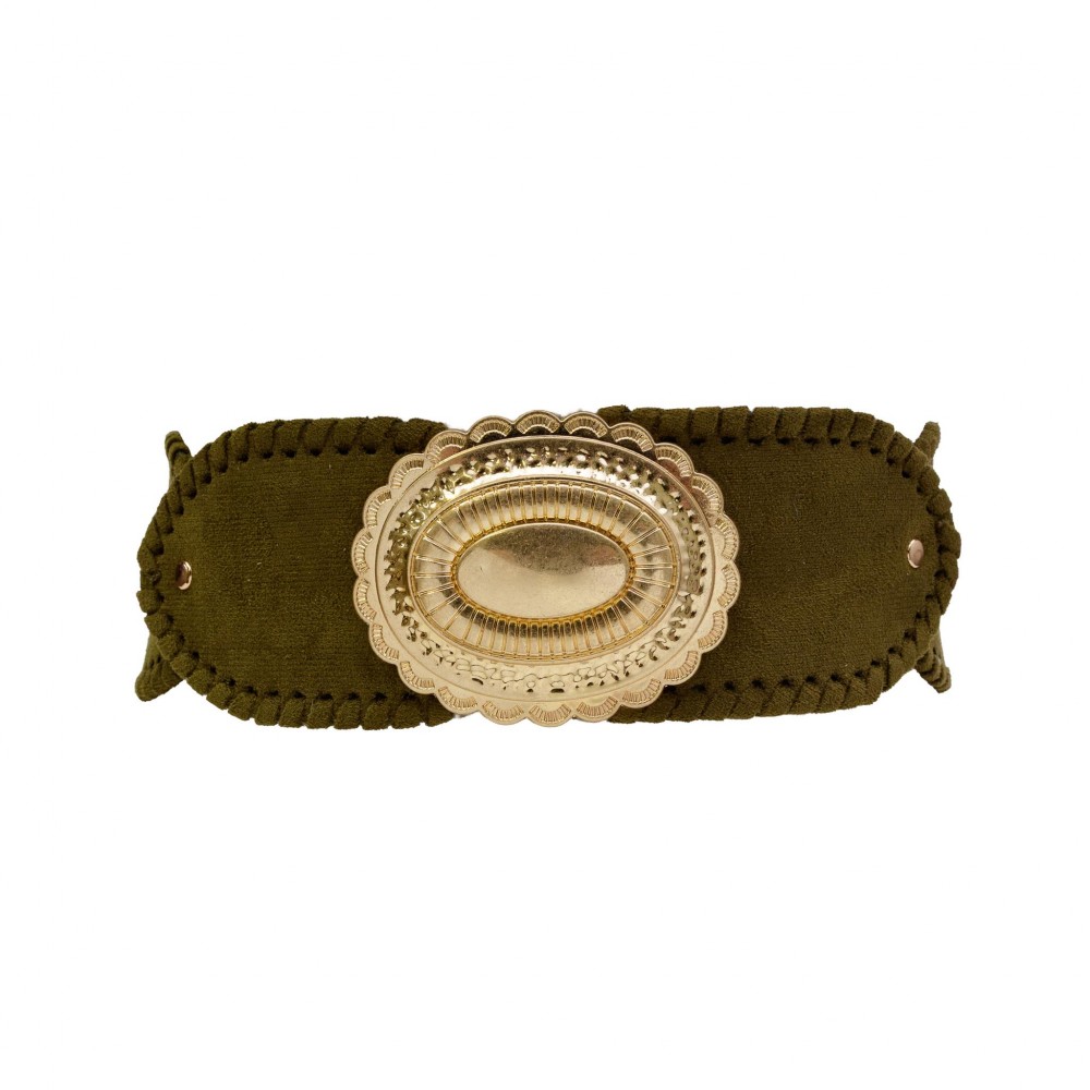 Western Elastic Belt With Concho Buckle - Approximately 27" L X 3" W - 70% Elastic 30% Paper view 2
