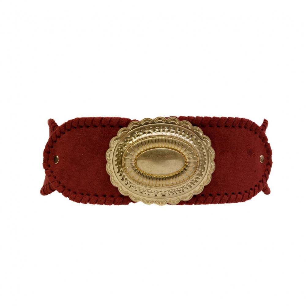 Western Elastic Belt With Concho Buckle - Approximately 27" L X 3" W - 70% Elastic 30% Paper view 2