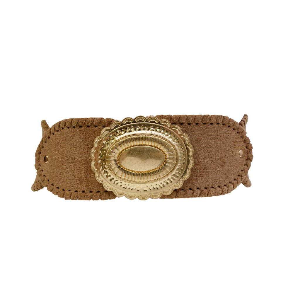 Western Elastic Belt With Concho Buckle - Approximately 27" L X 3" W - 70% Elastic 30% Paper view 2