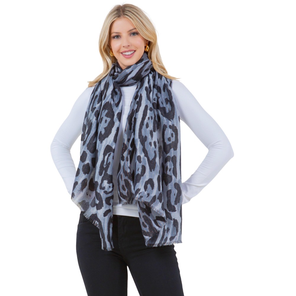 Leopard Lurex Scarf With Frayed Edge - 100% Polyester view 2