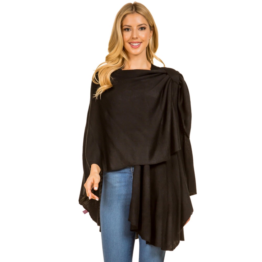 Solid Knit Shawl With Loop - One Size Fits Most - 100% Acrylic view 2