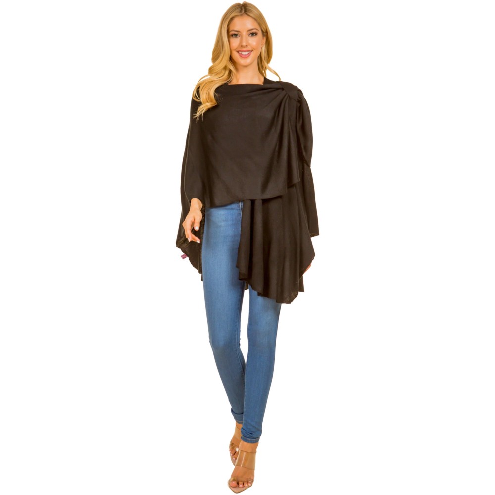 Solid Knit Shawl With Loop - One Size Fits Most - 100% Acrylic view 4