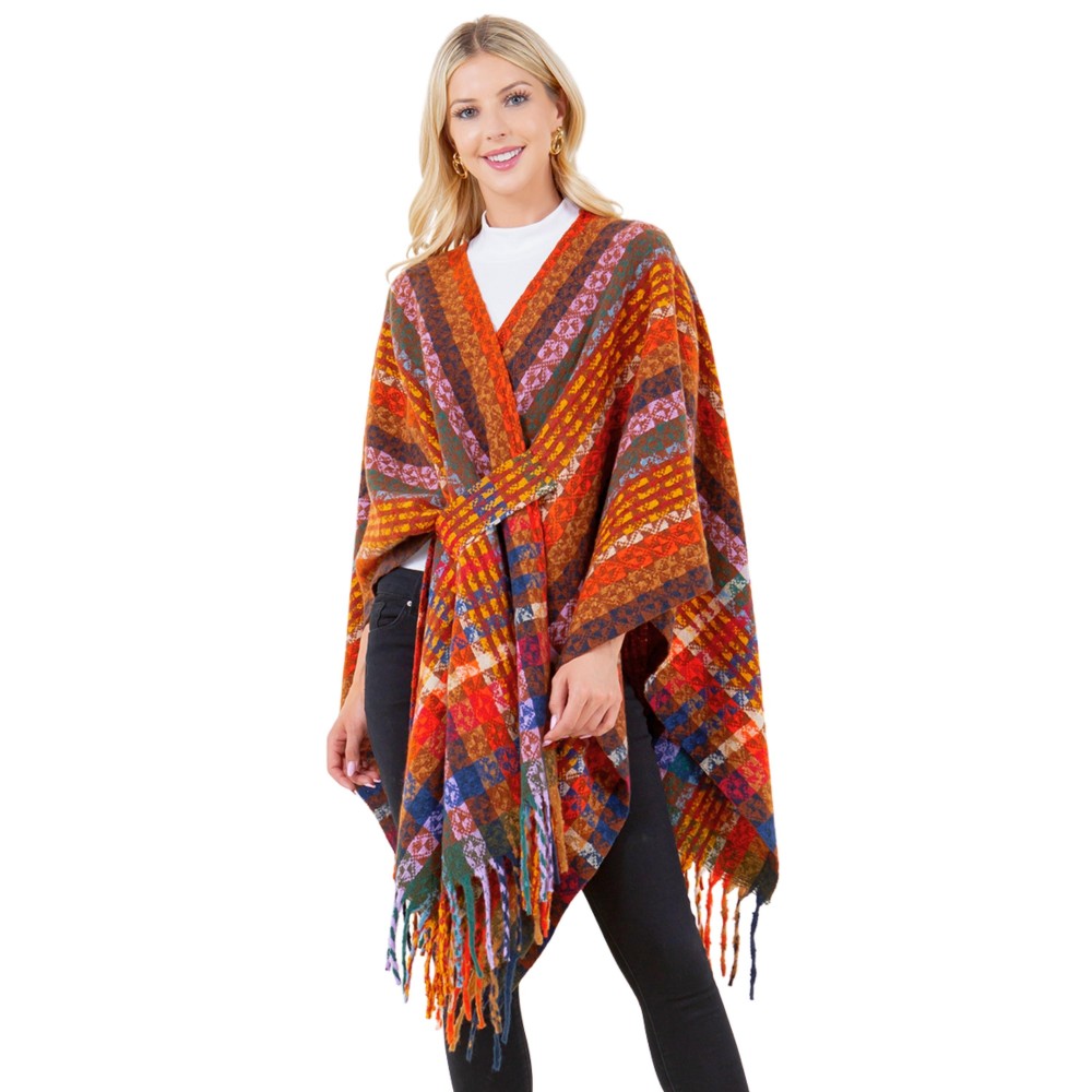 Multi Color Knit Shawl With Fringe - One Side Fits Most - 100% Acrylic view 2