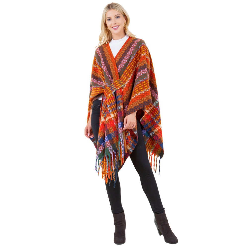 Multi Color Knit Shawl With Fringe - One Side Fits Most - 100% Acrylic view 4