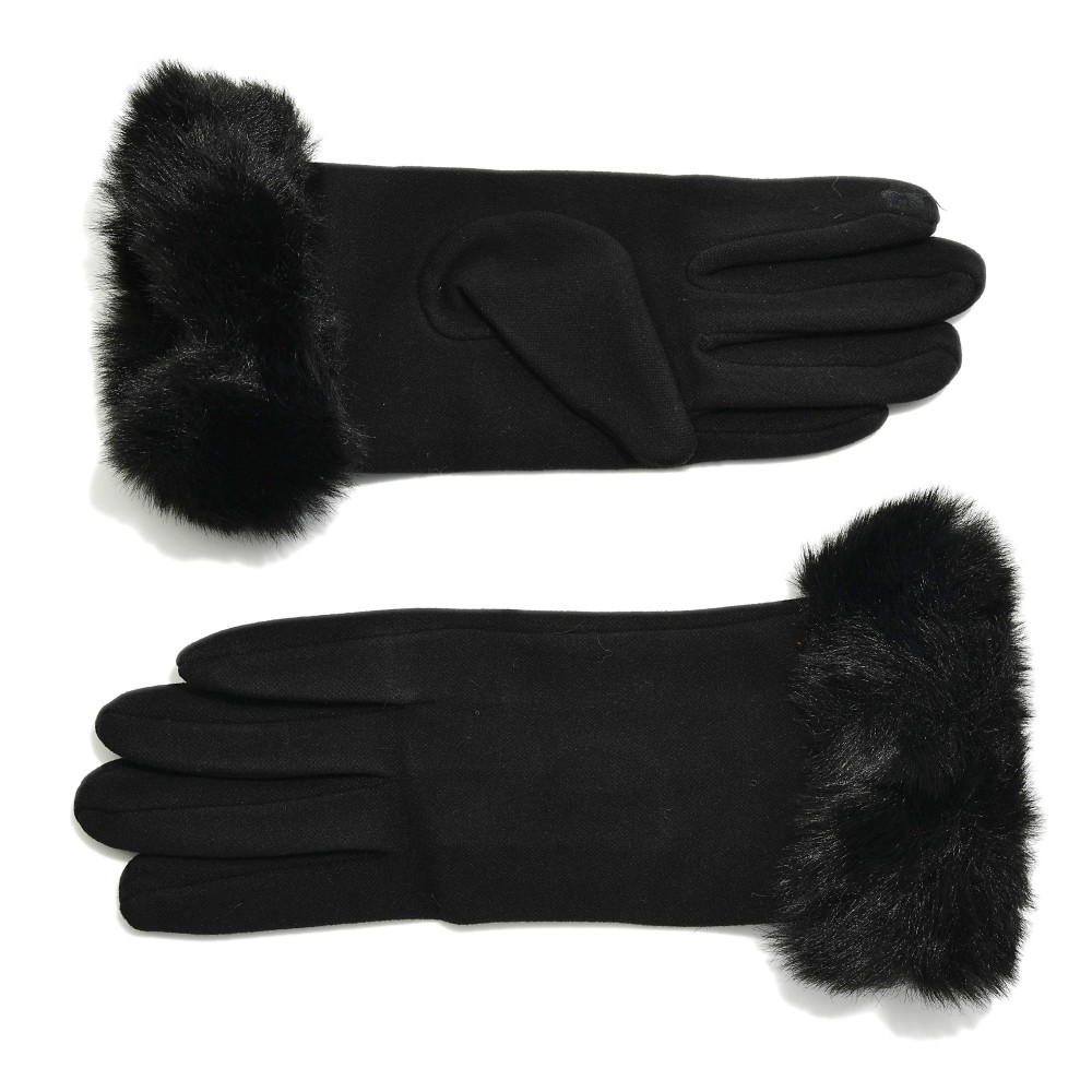 Soft Knit Gloves With Faux Fur Cuffs - One Size Fits Most - 95% Polyester / 5% Spandex view 2