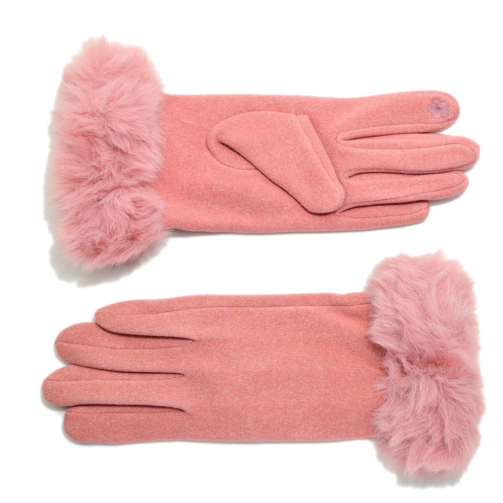Soft Knit Gloves With Faux Fur Cuffs - One Size Fits Most - 95% Polyester / 5% Spandex view 2