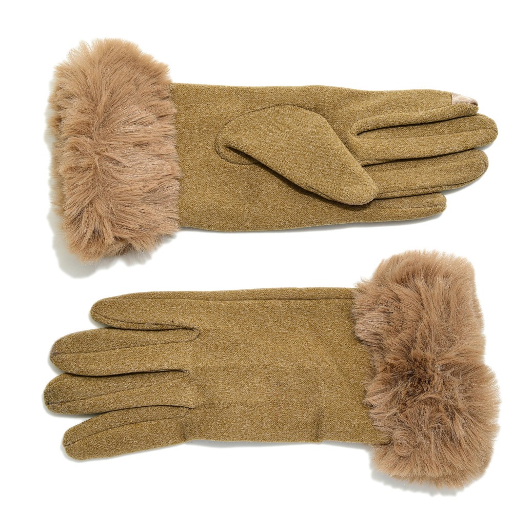 Soft Knit Gloves With Faux Fur Cuffs - One Size Fits Most - 95% Polyester / 5% Spandex view 2