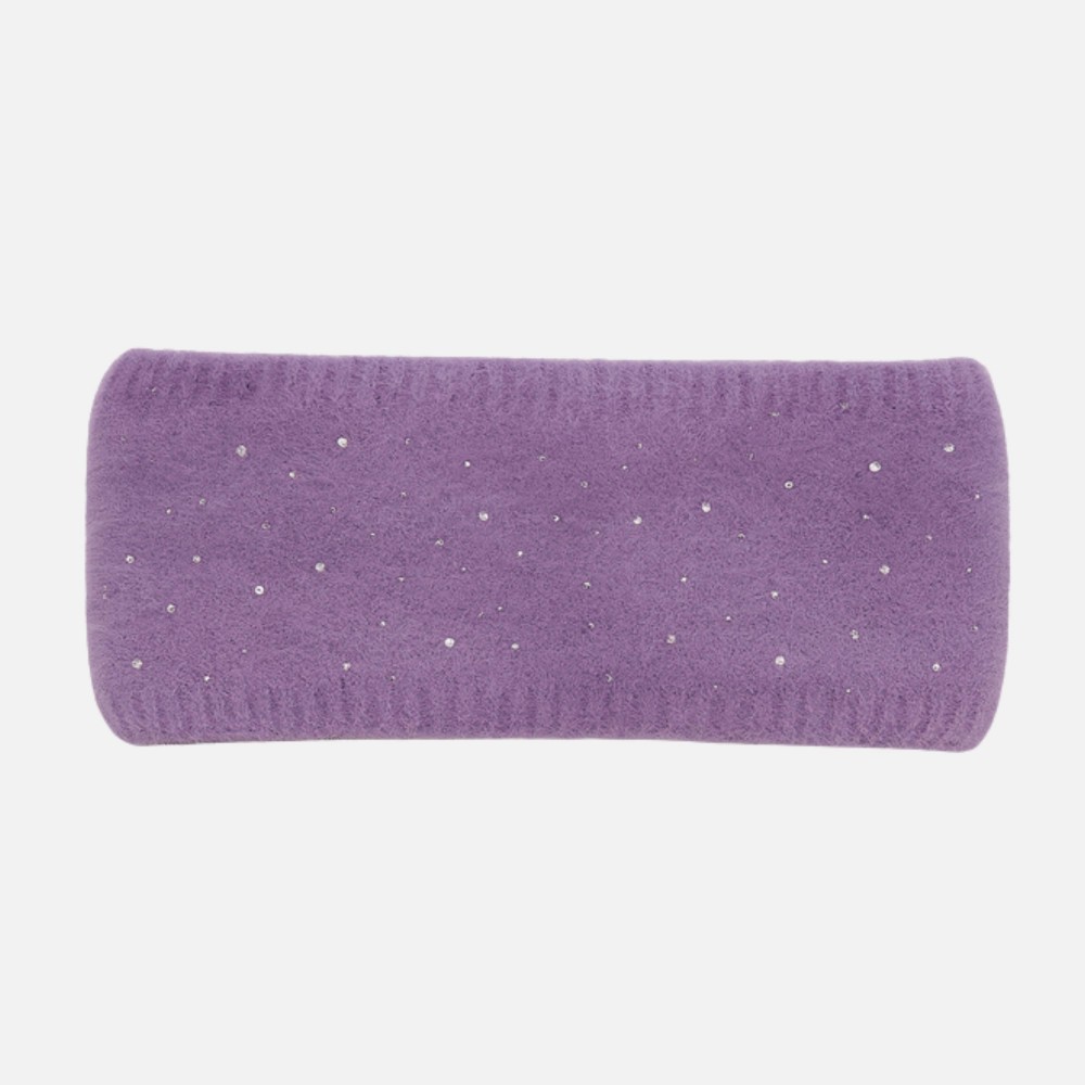 Fuzzy Knit Headwrap With Rhinestone Details - One Size Fits Most - 100% Polyester view 2