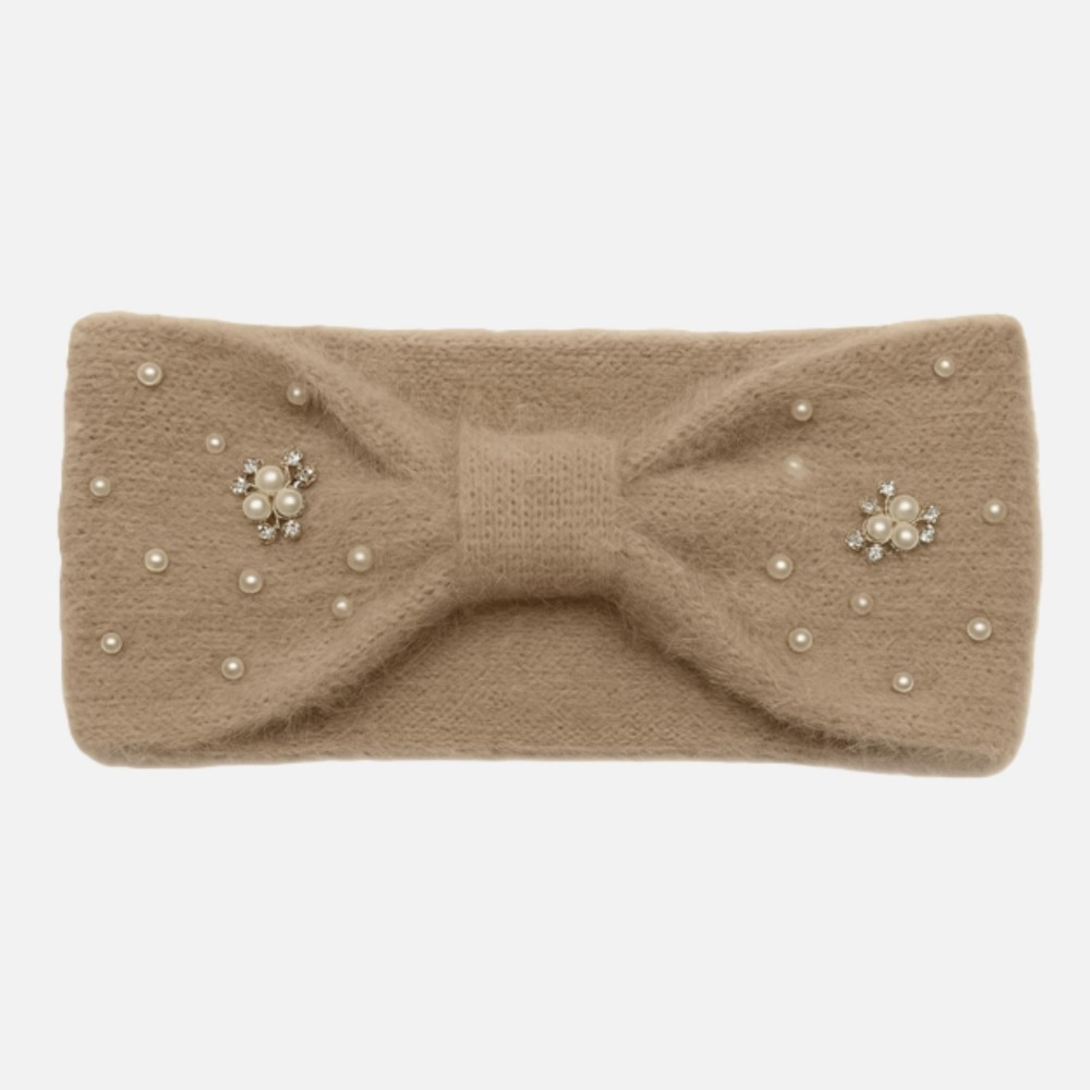 Fuzzy Knit Knotted Headwrap With Pearls & Pearl Cluster Details - One Size Fits Most - 100% Polyester view 2