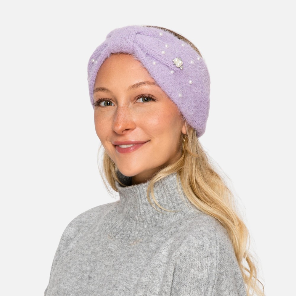 Fuzzy Knit Knotted Headwrap With Pearls & Pearl Cluster Details - One Size Fits Most - 100% Polyester view 4