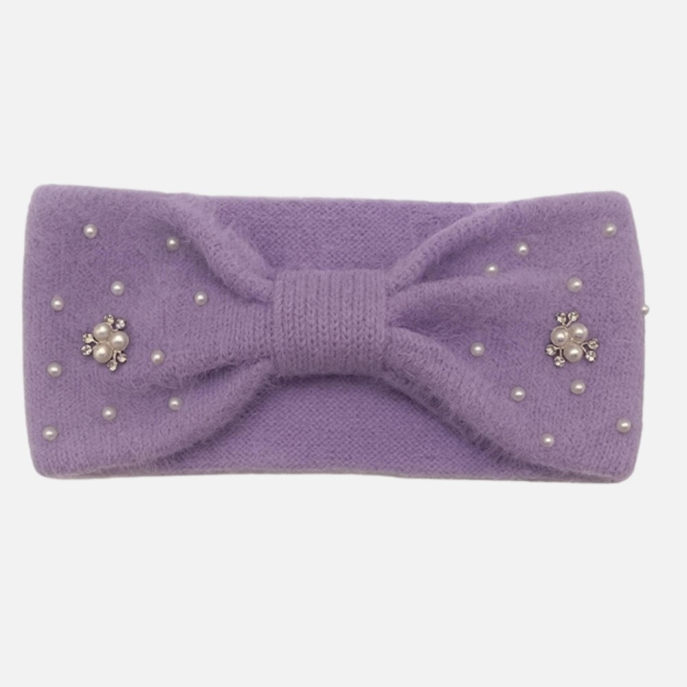 Fuzzy Knit Knotted Headwrap With Pearls & Pearl Cluster Details - One Size Fits Most - 100% Polyester view 2