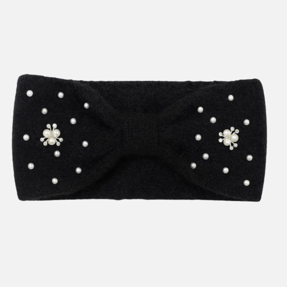 Fuzzy Knit Knotted Headwrap With Pearls & Pearl Cluster Details - One Size Fits Most - 100% Polyester view 2