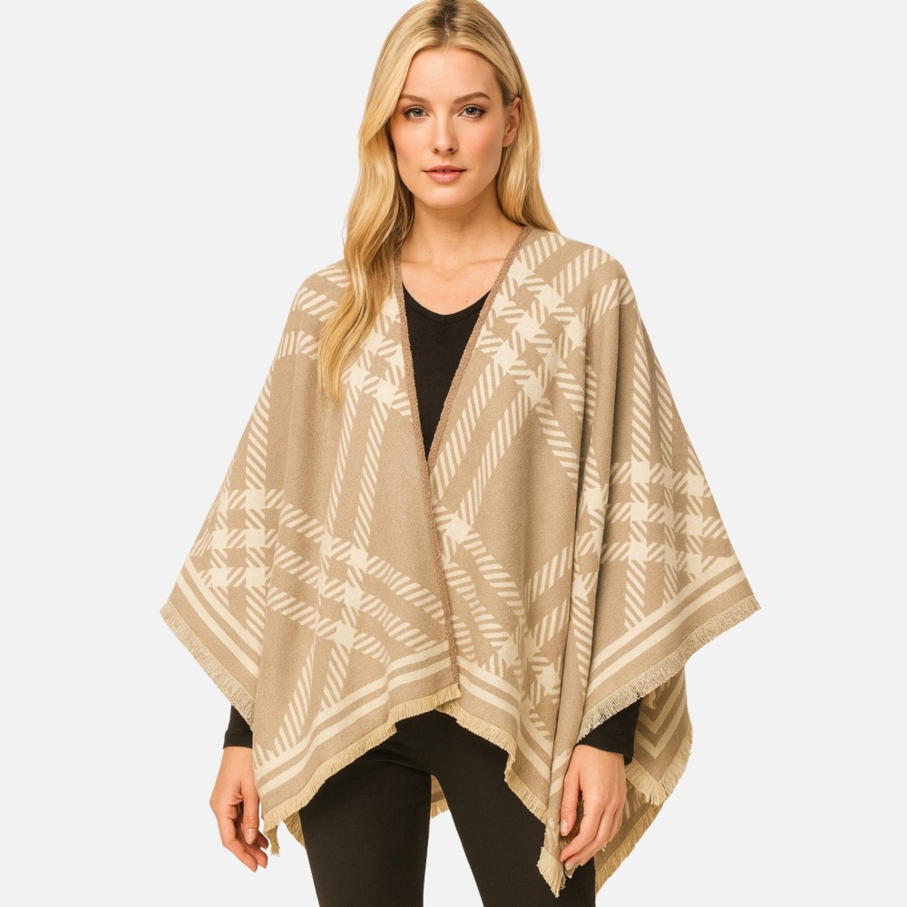 Do Everything In Love Check Print Ruana Wrap - One Size Fits Most ( 0-14) - L 59" x W 51.2" - 100% Polyester view 2