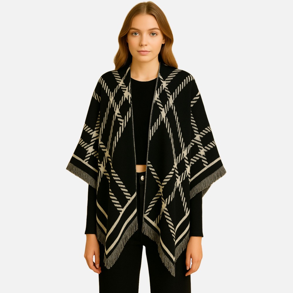 Do Everything In Love Check Print Ruana Wrap - One Size Fits Most ( 0-14) - L 59" x W 51.2" - 100% Polyester view 2