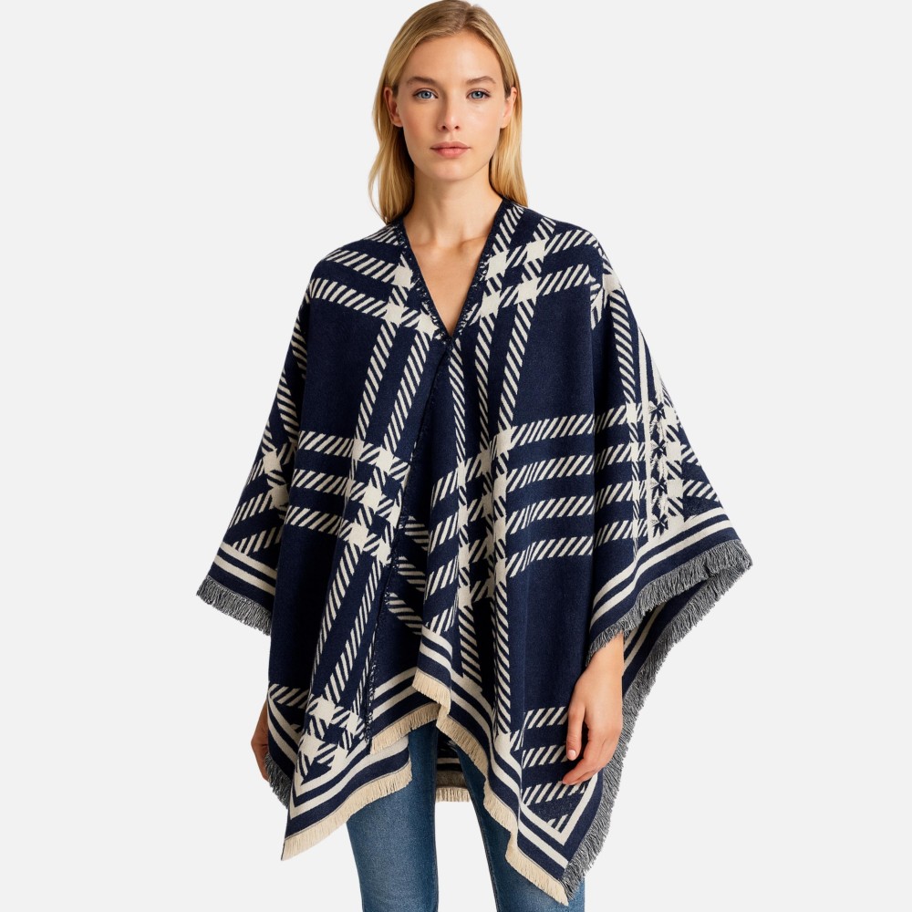 Do Everything In Love Check Print Ruana Wrap - One Size Fits Most ( 0-14) - L 59" x W 51.2" - 100% Polyester view 2