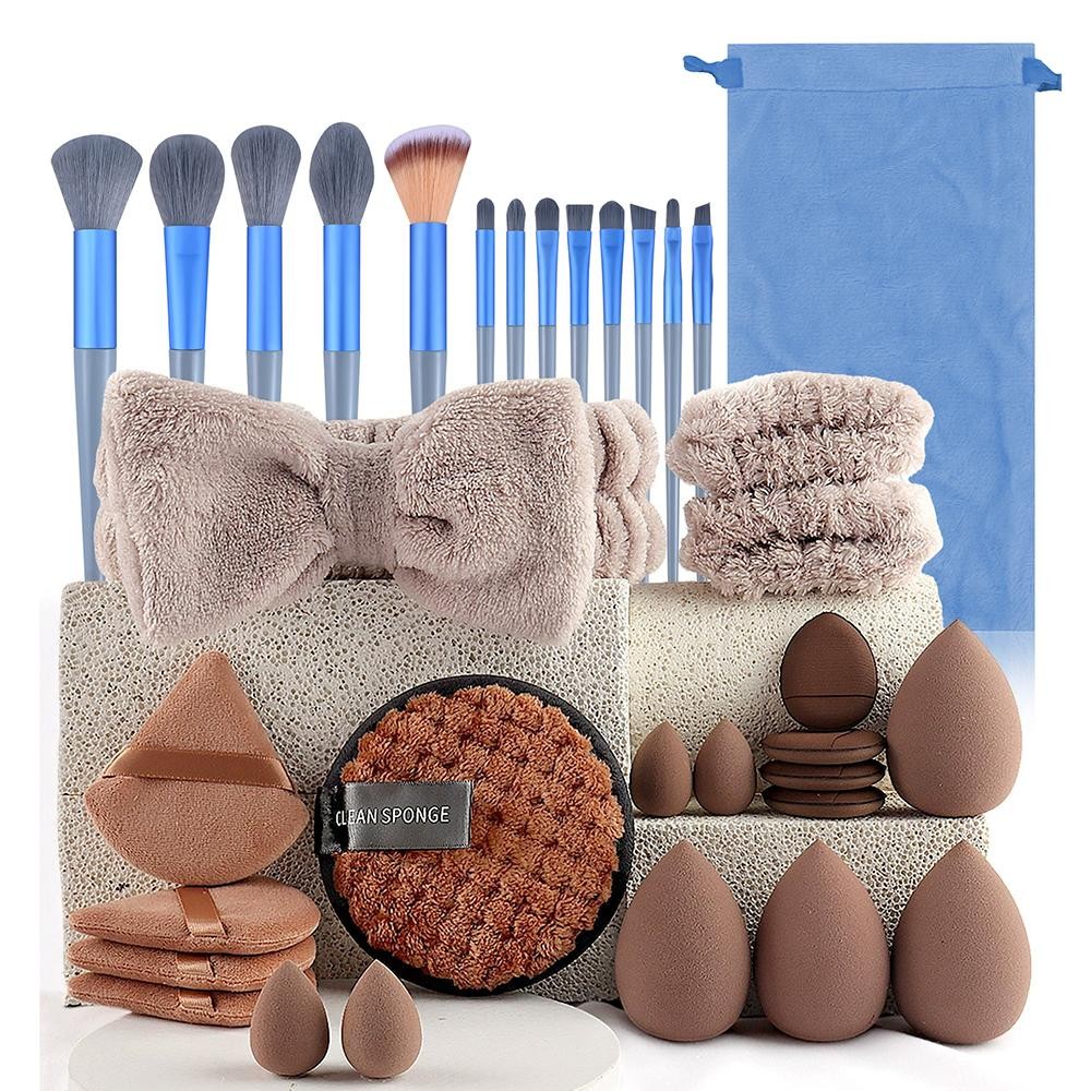 Set Of Beauty & Cleansing Tools - Includes: Makeup Brushes Makeup Blenders Terry Cloth Hairband & Wristbands Facial Cleansing Sponge view 2
