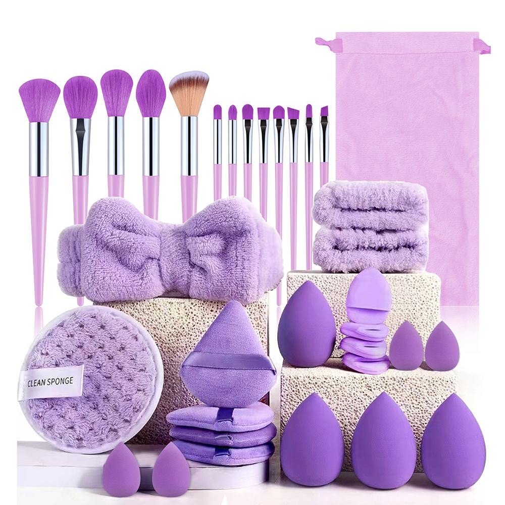 Set Of Beauty & Cleansing Tools - Includes: Makeup Brushes Makeup Blenders Terry Cloth Hairband & Wristbands Facial Cleansing Sponge view 2