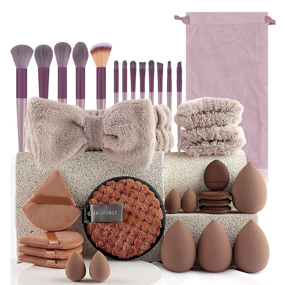 Set Of Beauty & Cleansing Tools - Includes: Makeup Brushes Makeup Blenders Terry Cloth Hairband & Wristbands Facial Cleansing Sponge view 2