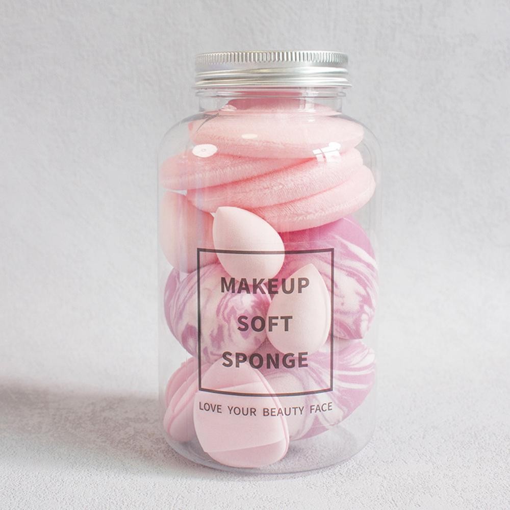 Jar Of Powder Puffs & Makeup Blenders - Approximately 5.75" L view 2