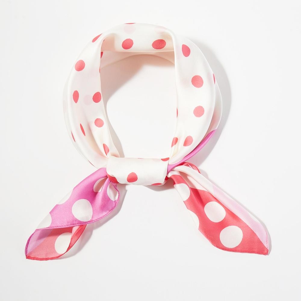 Polka Dot & Color Block Print Bandana Scarf - Multi-Use: Scarf, Bandana, Bag Tie ETC - Approximately 27.5"L X 27.5"W - 100% Polyester view 4