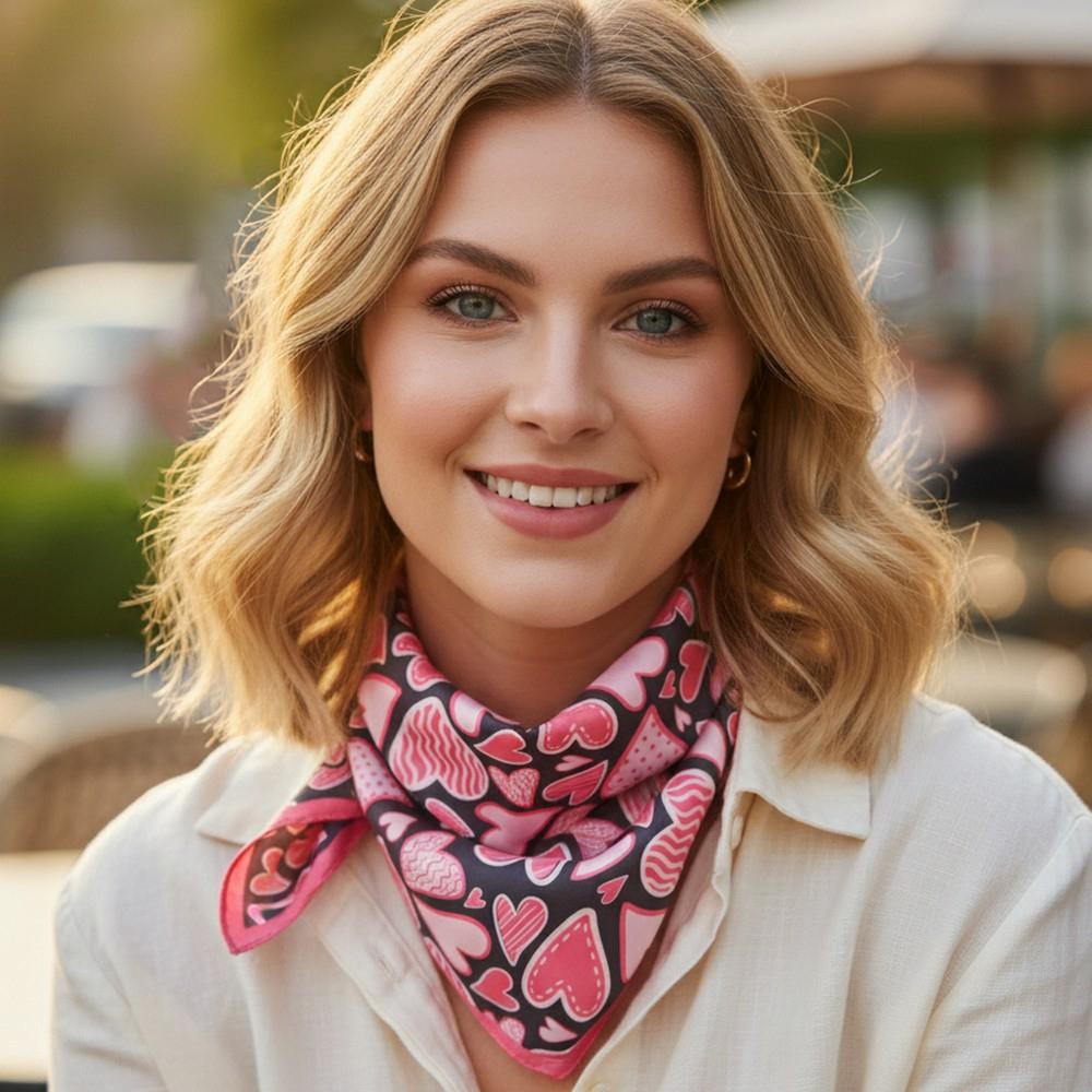 Heart Print Bandana Scarf - Multi-Use: Scarf, Bandana, Bag Tie ETC - Approximately 27.5"L X 27.5"W - 100% Polyester view 2
