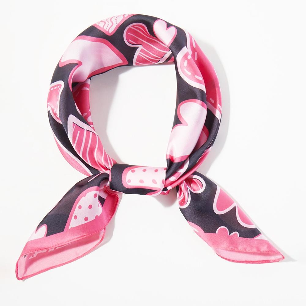 Heart Print Bandana Scarf - Multi-Use: Scarf, Bandana, Bag Tie ETC - Approximately 27.5"L X 27.5"W - 100% Polyester view 4