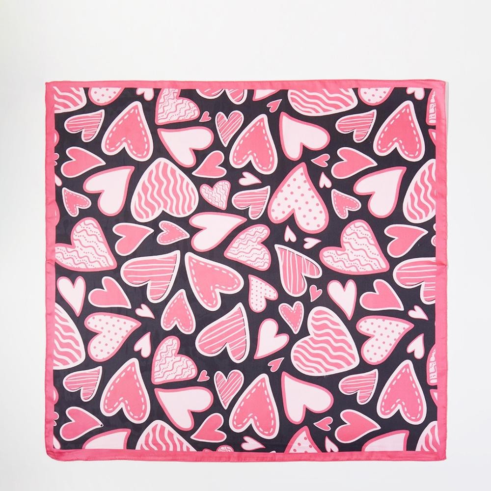 Heart Print Bandana Scarf - Multi-Use: Scarf, Bandana, Bag Tie ETC - Approximately 27.5"L X 27.5"W - 100% Polyester view 6