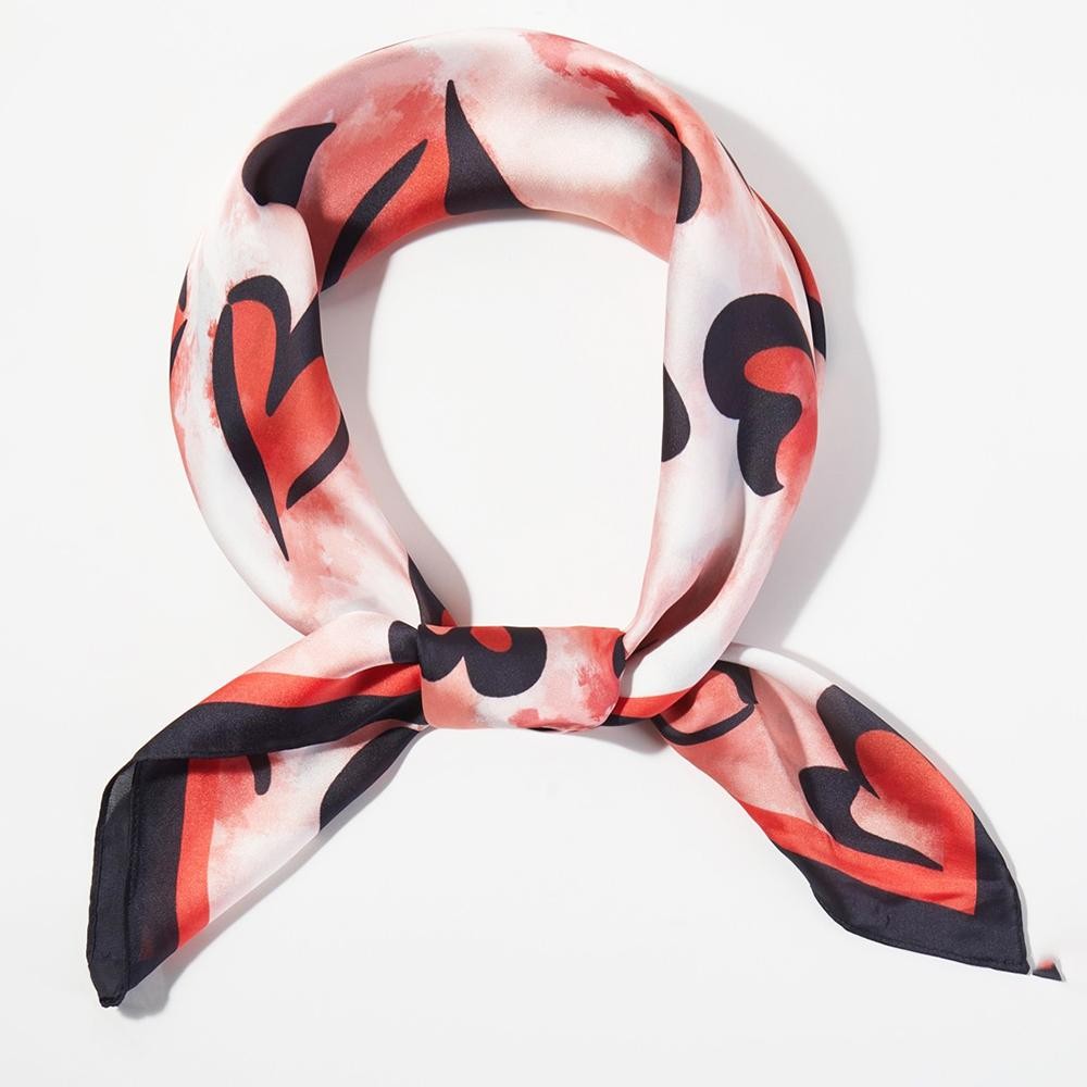 Heart Print Bandana Scarf - Multi-Use: Scarf, Bandana, Bag Tie ETC - Approximately 27.5"L X 27.5"W - 100% Polyester view 4