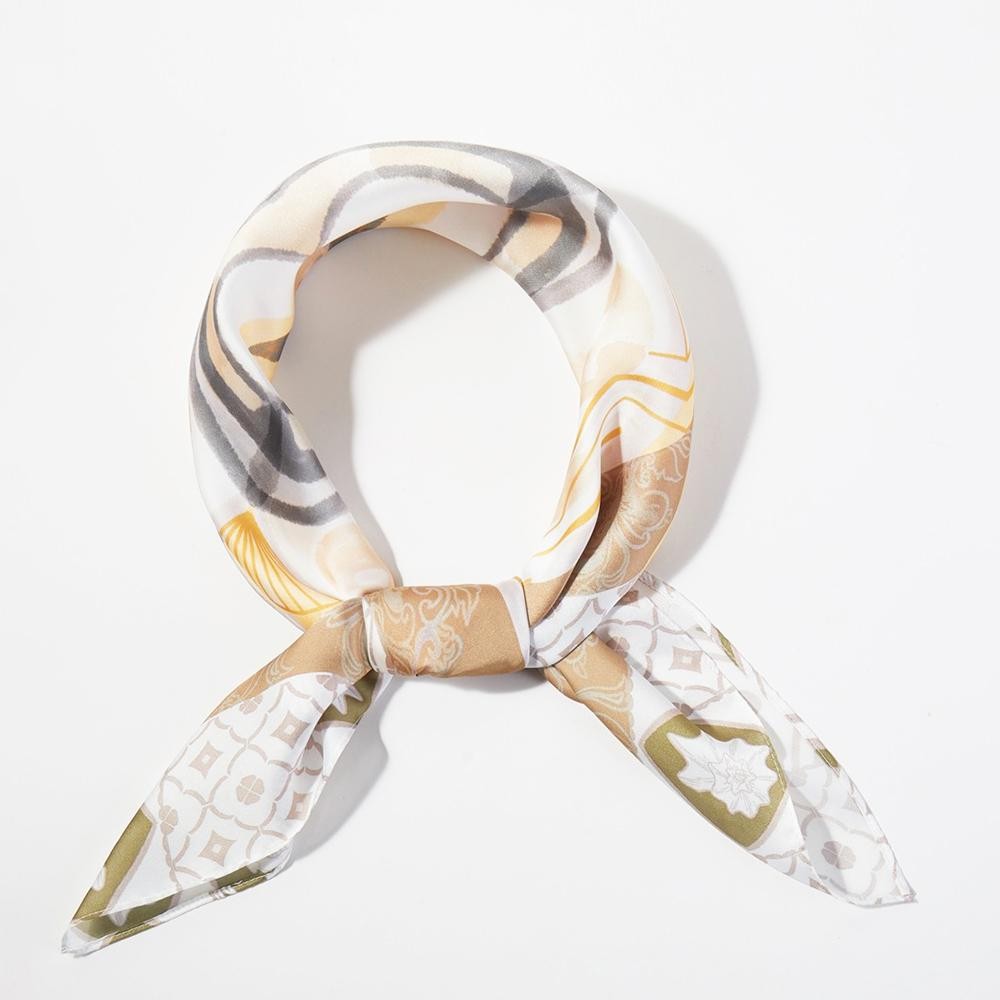 Orange Mosaic Print Bandana Scarf - Multi-Use: Scarf, Bandana, Bag Tie ETC - Approximately 27.5"L X 27.5"W - 100% Polyester view 4