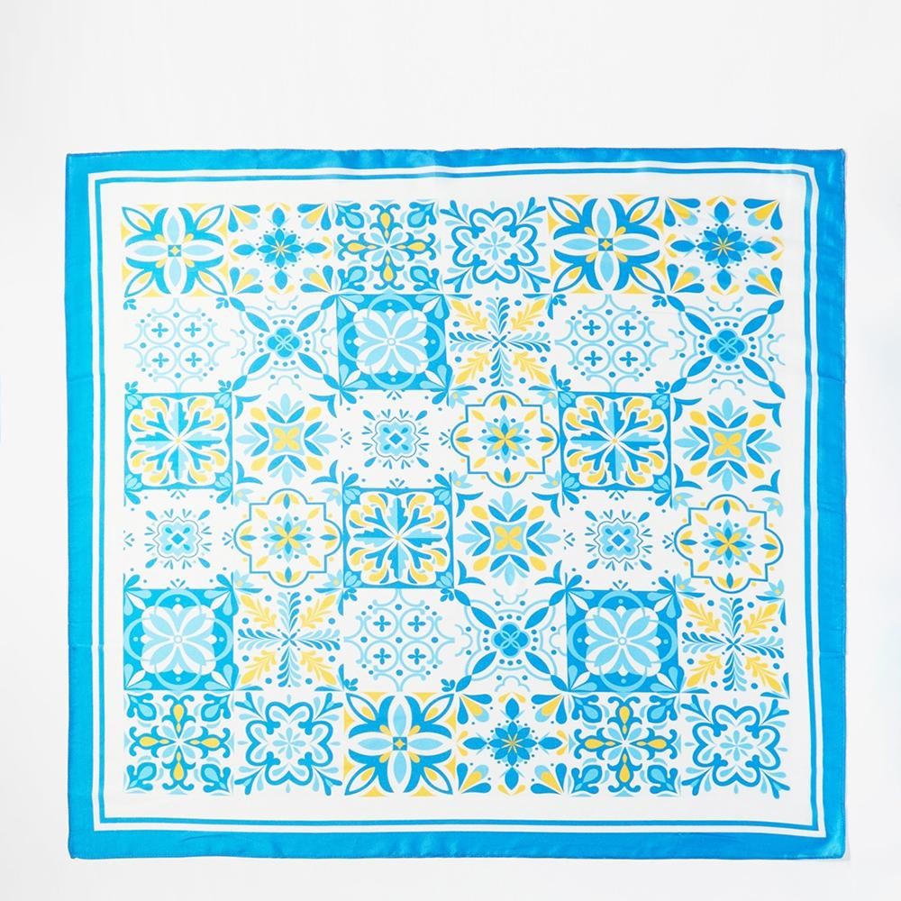 Garden Tile Mosaic Print Bandana Scarf - Multi-Use: Scarf, Bandana, Bag Tie ETC - Approximately 27.5"L X 27.5"W - 100% Polyester view 6