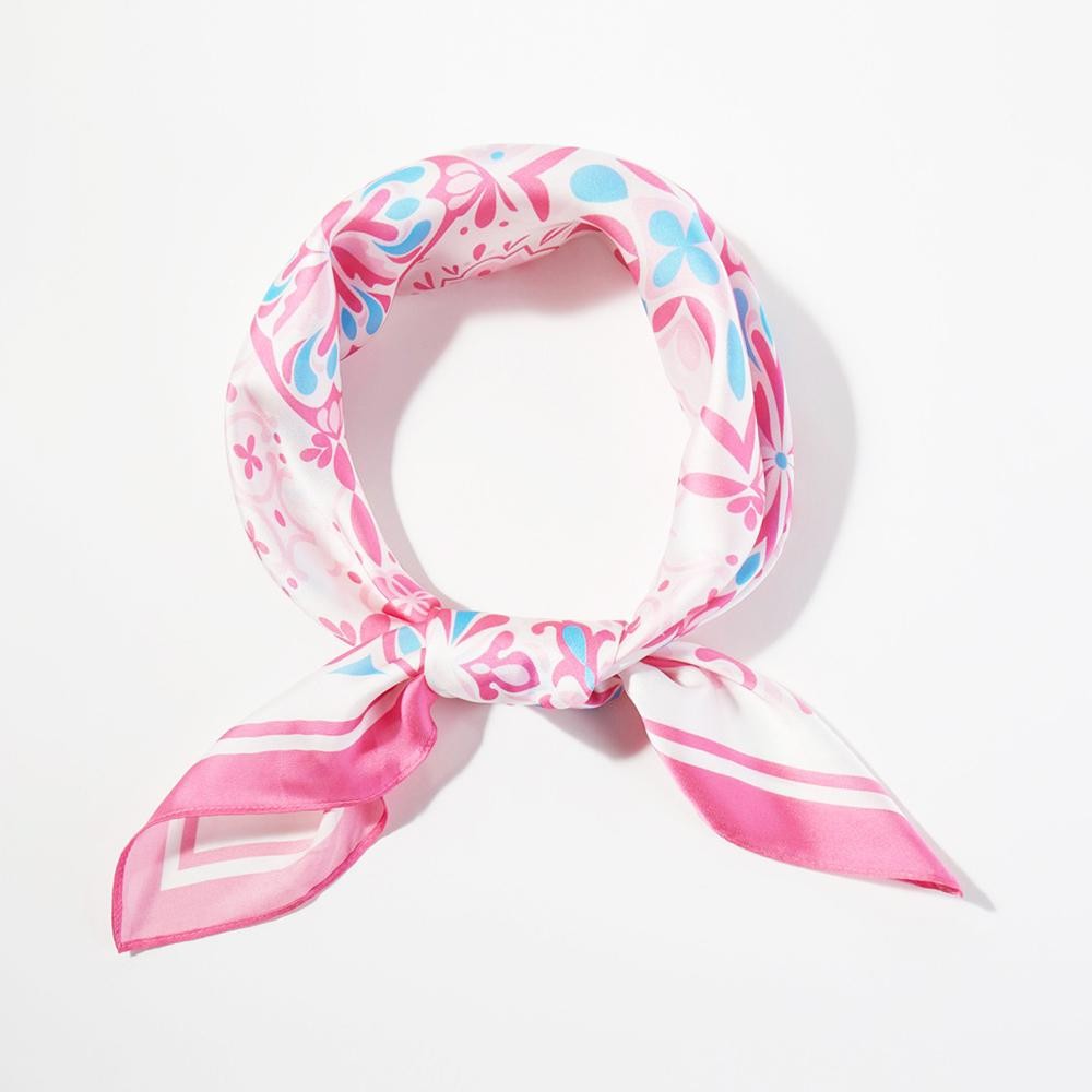 Garden Tile Mosaic Print Bandana Scarf - Multi-Use: Scarf, Bandana, Bag Tie ETC - Approximately 27.5"L X 27.5"W - 100% Polyester view 4
