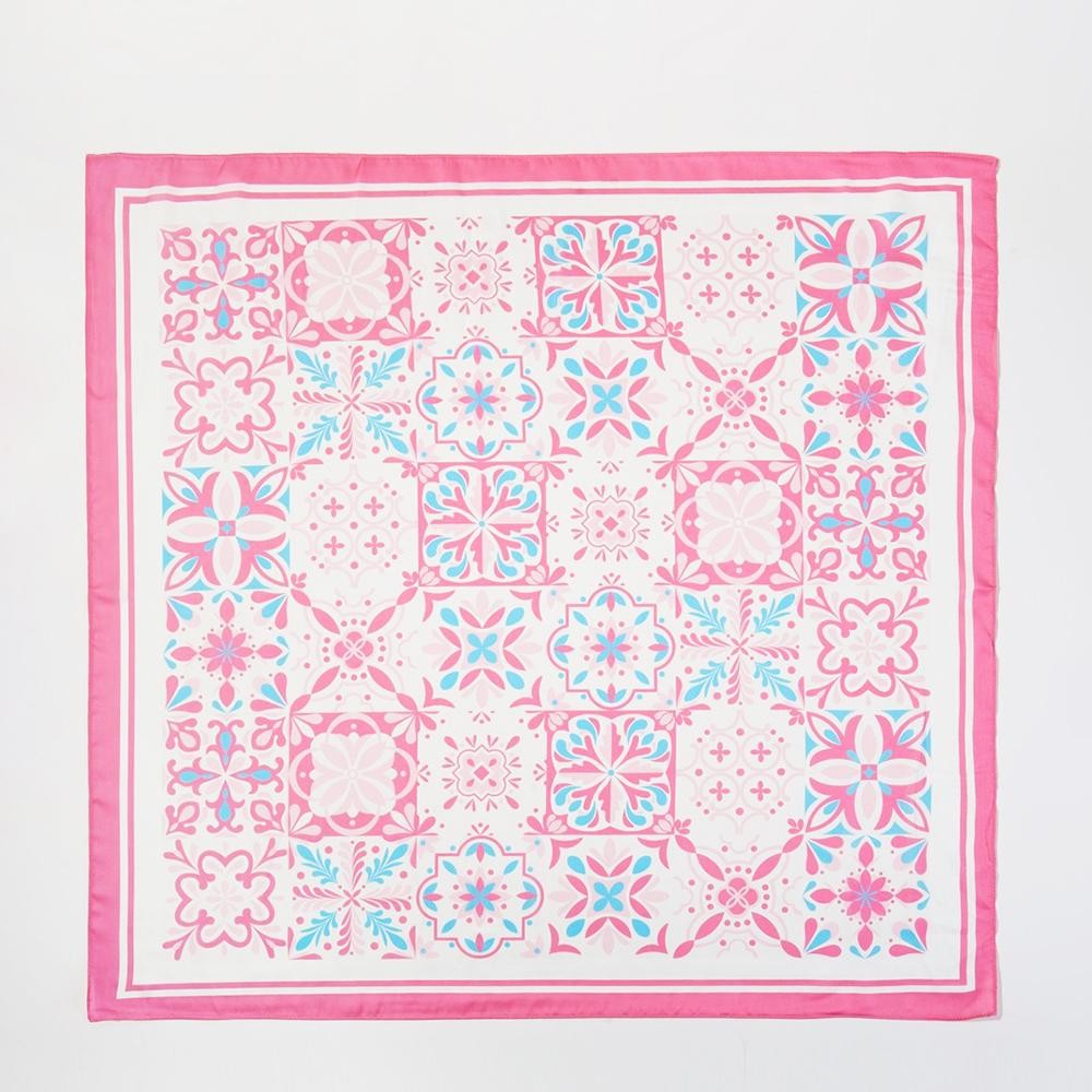Garden Tile Mosaic Print Bandana Scarf - Multi-Use: Scarf, Bandana, Bag Tie ETC - Approximately 27.5"L X 27.5"W - 100% Polyester view 6