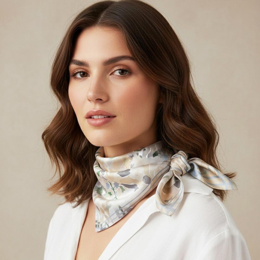 Abstract Garden Print Bandana Scarf - Multi-Use: Scarf, Bandana, Bag Tie ETC - Approximately 27.5"L X 27.5"W - 100% Polyester view 2