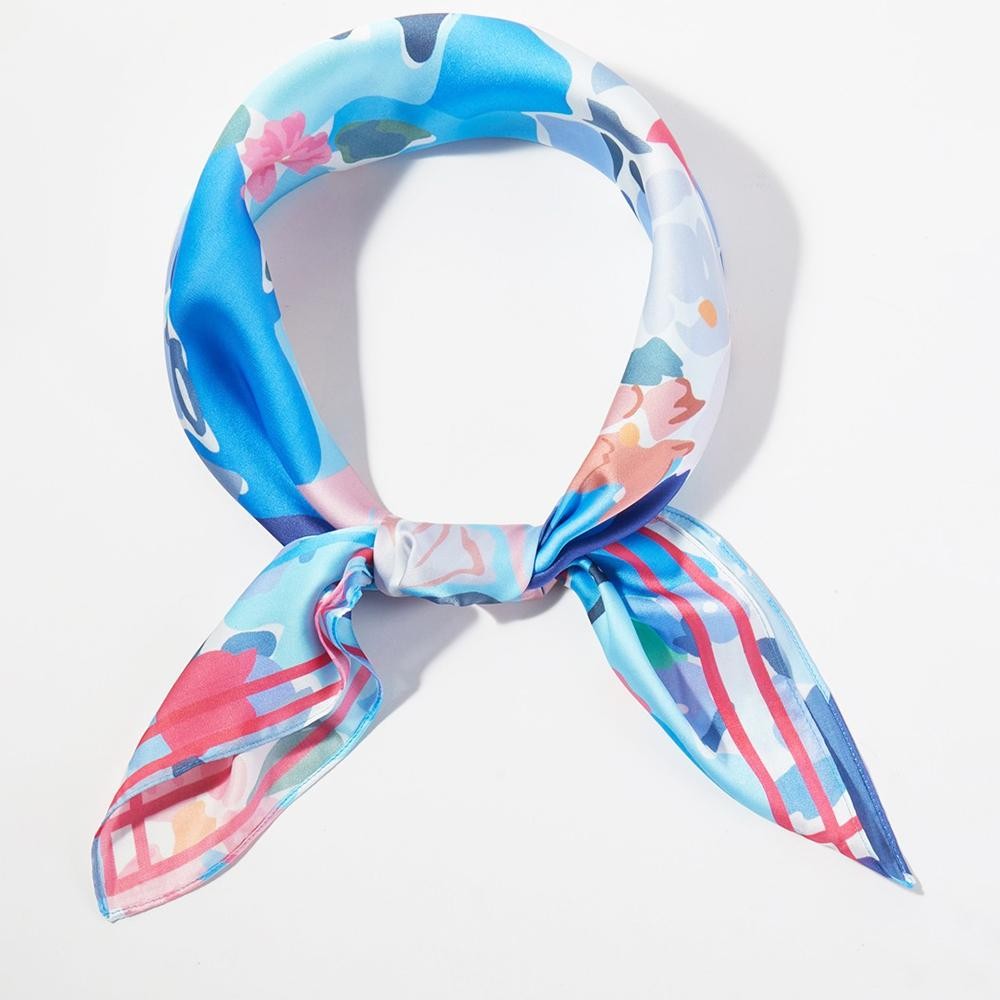Abstract Garden Print Bandana Scarf - Multi-Use: Scarf, Bandana, Bag Tie ETC - Approximately 27.5"L X 27.5"W - 100% Polyester view 4