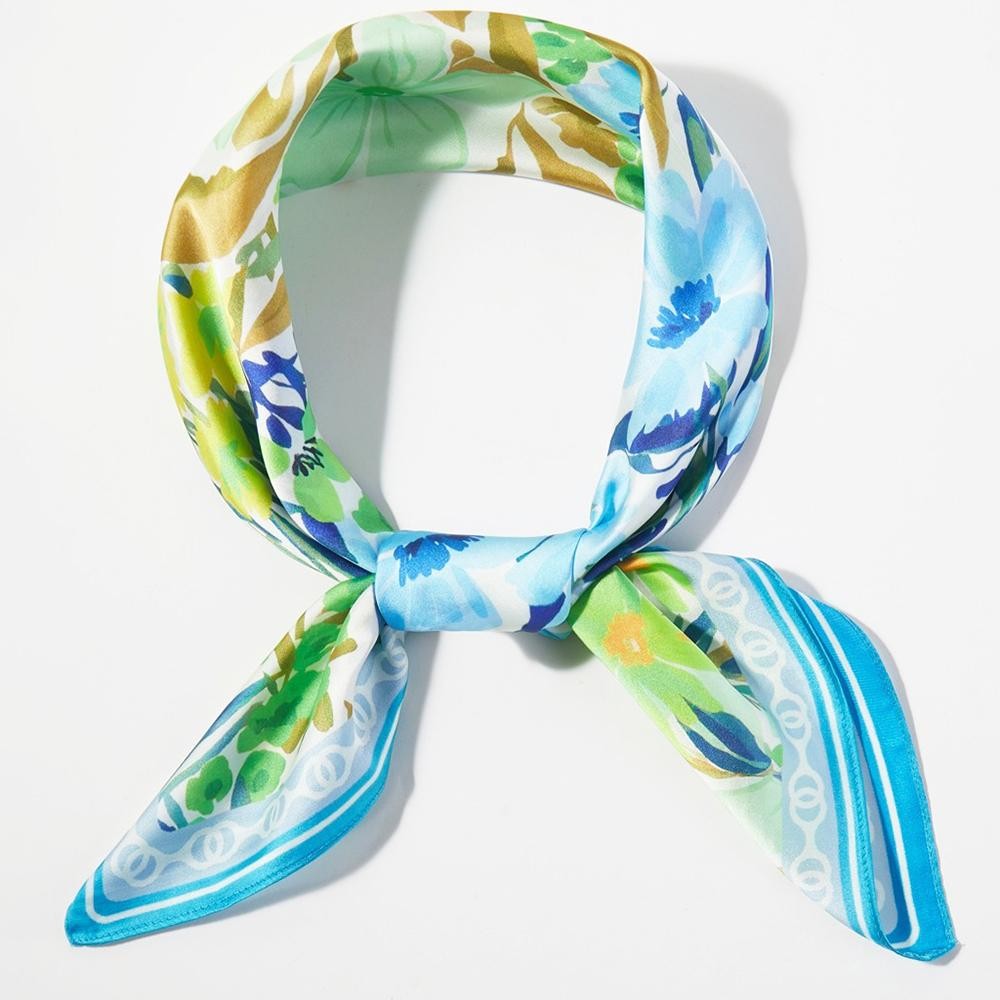 Floral Print Bandana Scarf - Multi-Use: Scarf, Bandana, Bag Tie ETC - Approximately 27.5"L X 27.5"W - 100% Polyester view 4