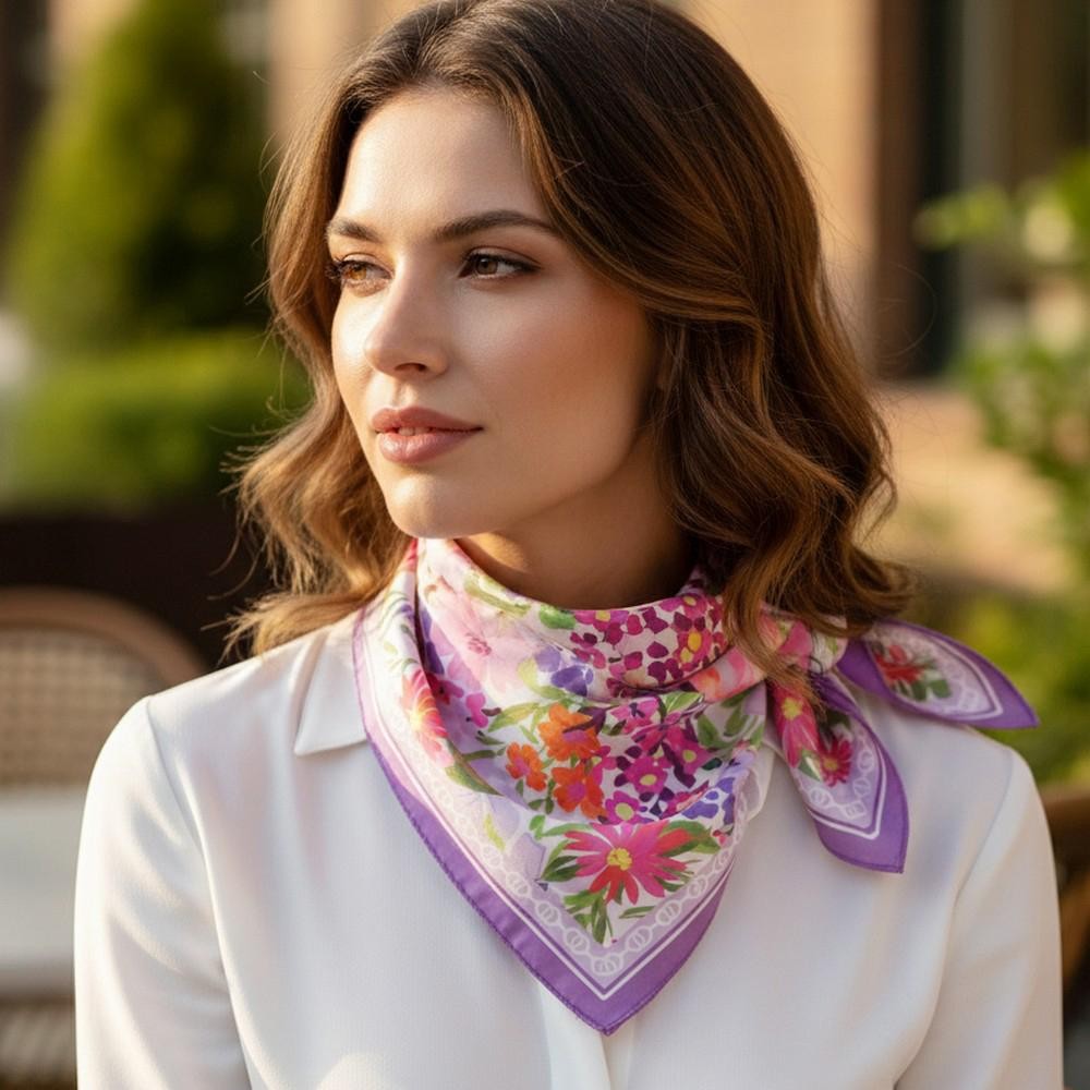 Floral Print Bandana Scarf - Multi-Use: Scarf, Bandana, Bag Tie ETC - Approximately 27.5"L X 27.5"W - 100% Polyester view 2