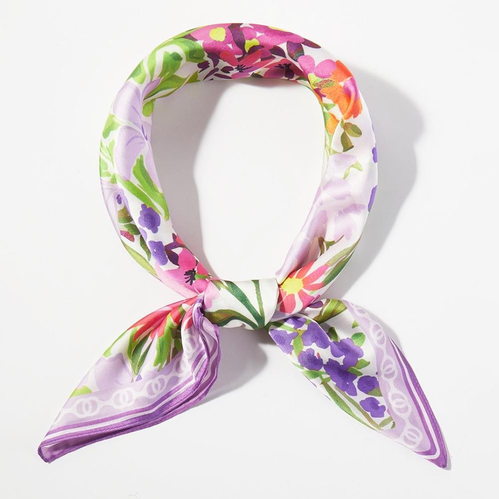 Floral Print Bandana Scarf - Multi-Use: Scarf, Bandana, Bag Tie ETC - Approximately 27.5"L X 27.5"W - 100% Polyester view 4