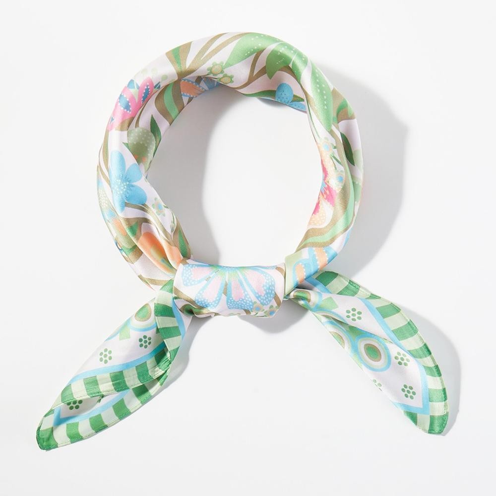 Retro Floral Print Bandana Scarf - Multi-Use: Scarf, Bandana, Bag Tie ETC - Approximately 27.5"L X 27.5"W - 100% Polyester view 4