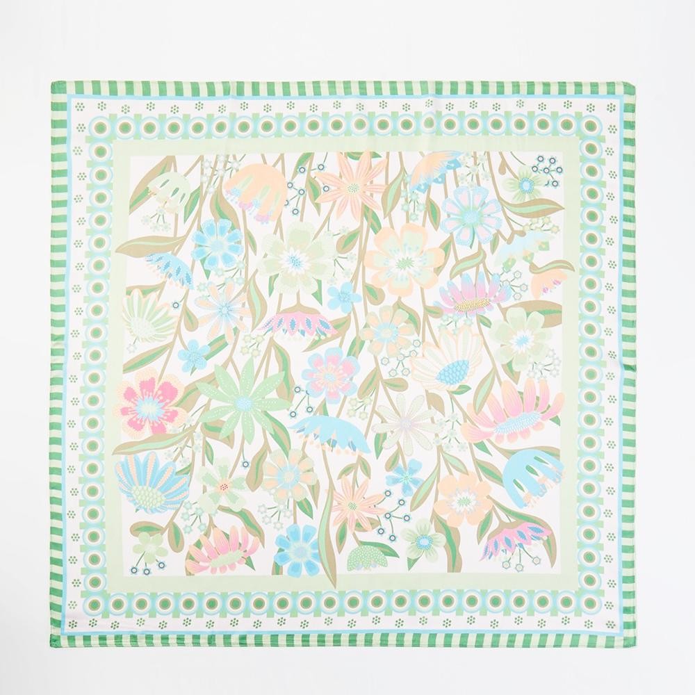 Retro Floral Print Bandana Scarf - Multi-Use: Scarf, Bandana, Bag Tie ETC - Approximately 27.5"L X 27.5"W - 100% Polyester view 6