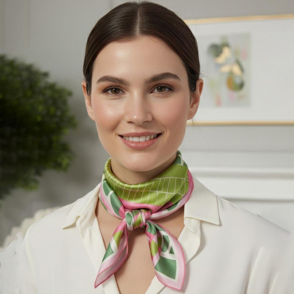Geometric Color Block Print Bandana Scarf - Multi-Use: Scarf, Bandana, Bag Tie ETC - Approximately 27.5"L X 27.5"W - 100% Polyester view 2