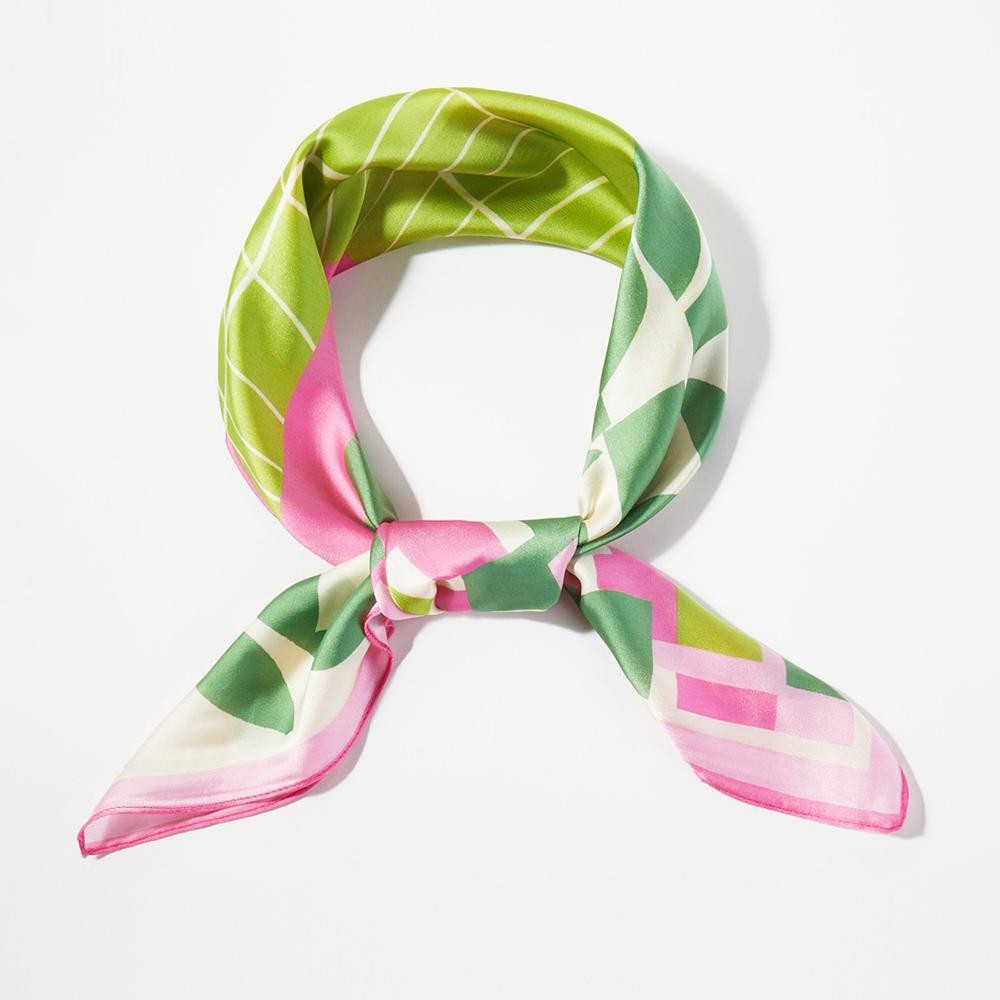 Geometric Color Block Print Bandana Scarf - Multi-Use: Scarf, Bandana, Bag Tie ETC - Approximately 27.5"L X 27.5"W - 100% Polyester view 4