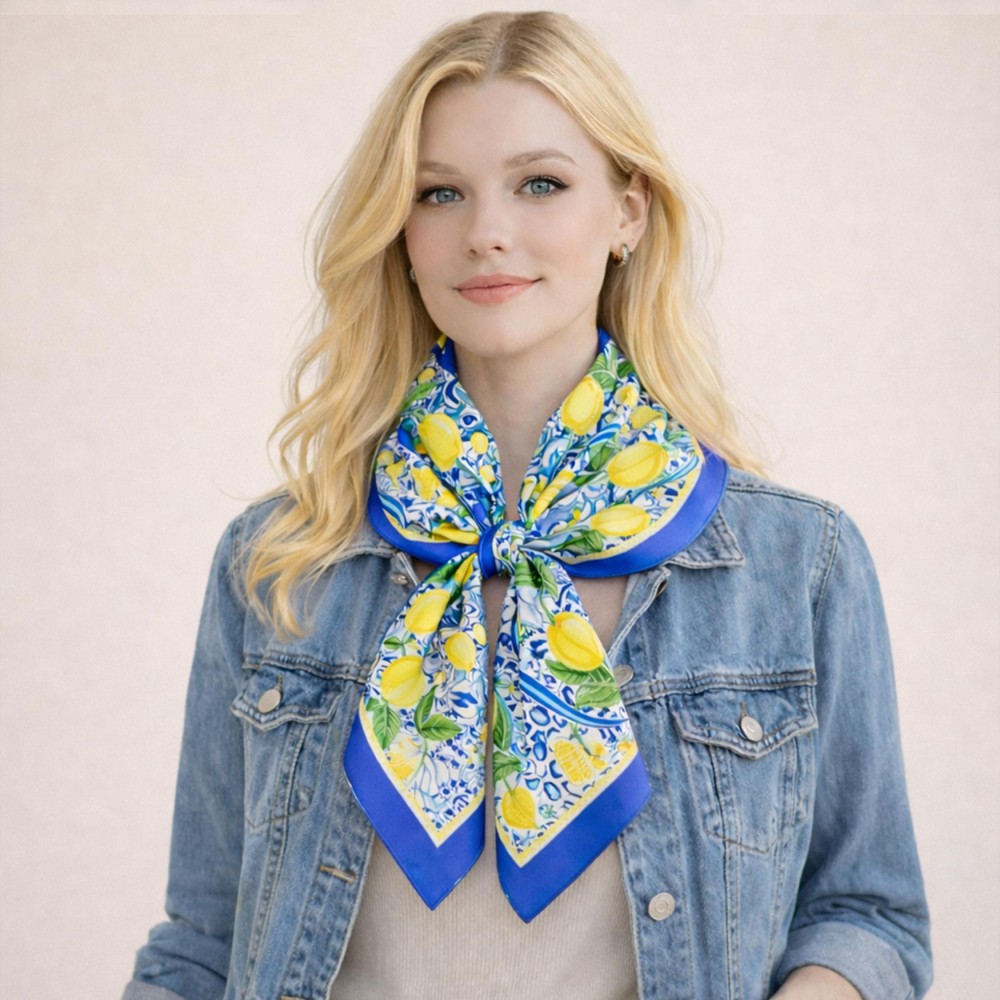 Do Everything In Love Lemon Print Bandana Scarf - Multi-Use: Scarf, Bandana, Bag Tie ETC - Approximately 27.5"L X 27.5"W - 100% Polyester view 2