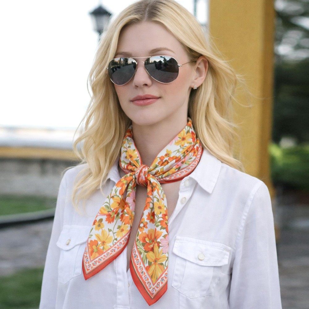 Do Everything In Love Floral Print Bandana Scarf - Multi-Use: Scarf, Bandana, Bag Tie ETC - Approximately 27.6" L X 27.6" W - 100% Polyester view 2