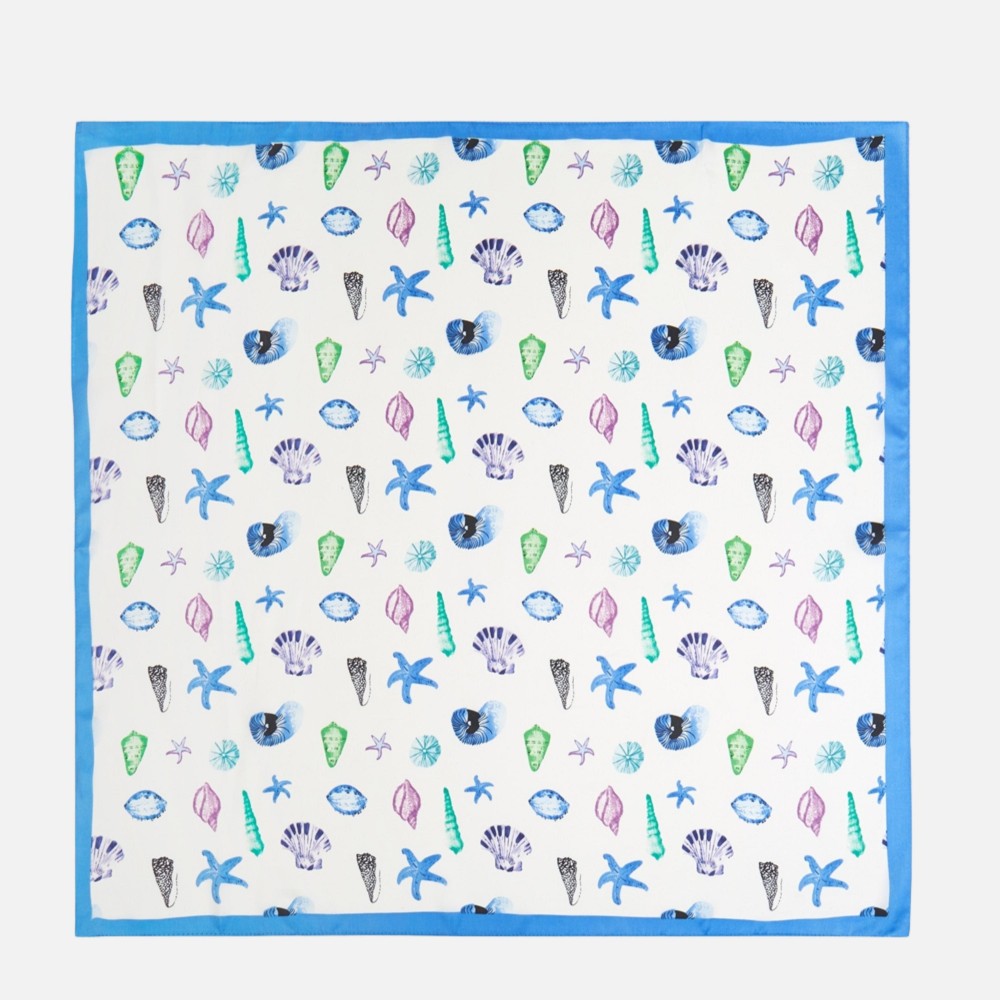 Sea Shell & Starfish Print Bandana Scarf - Multi-Use: Scarf, Bandana, Bag Tie ETC - Approximately 27.5"L X 27.5"W - 100% Polyester view 6
