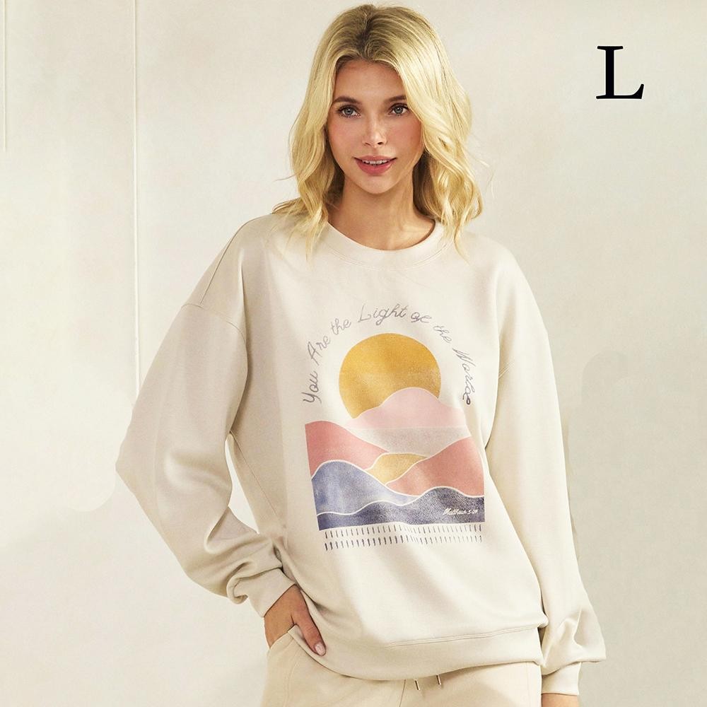 "You Are The Light Of The World" Pullover Sweatshirt - Crew Neck - Dropped Shoulder - Soft & Comfy - Cuff Bands - 45% Rayon / 47% Polyester / 8% Spandex view 2