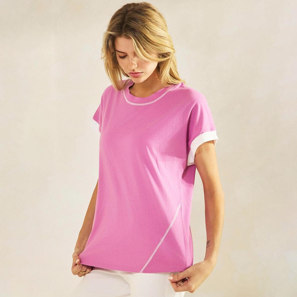 Two Tone T-Shirt With Contrast Seam (6-Pack) - Round Neck - Sculpted Side Seams - Soft & Breathable - 100% Cotton view 6