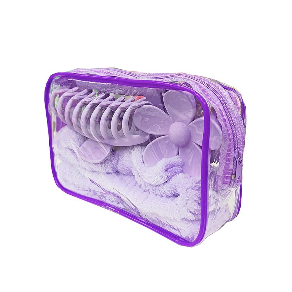 Skincare Headband Set (16pc) - 2 Terrycloth Wristbands - 1 Terrycloth Bow Headband - 3 Claw Hair Clips - 10 Stretch Hair Ties - Clear Bag Included - Approximately 7" L X 4.5" T X 2" D view 2