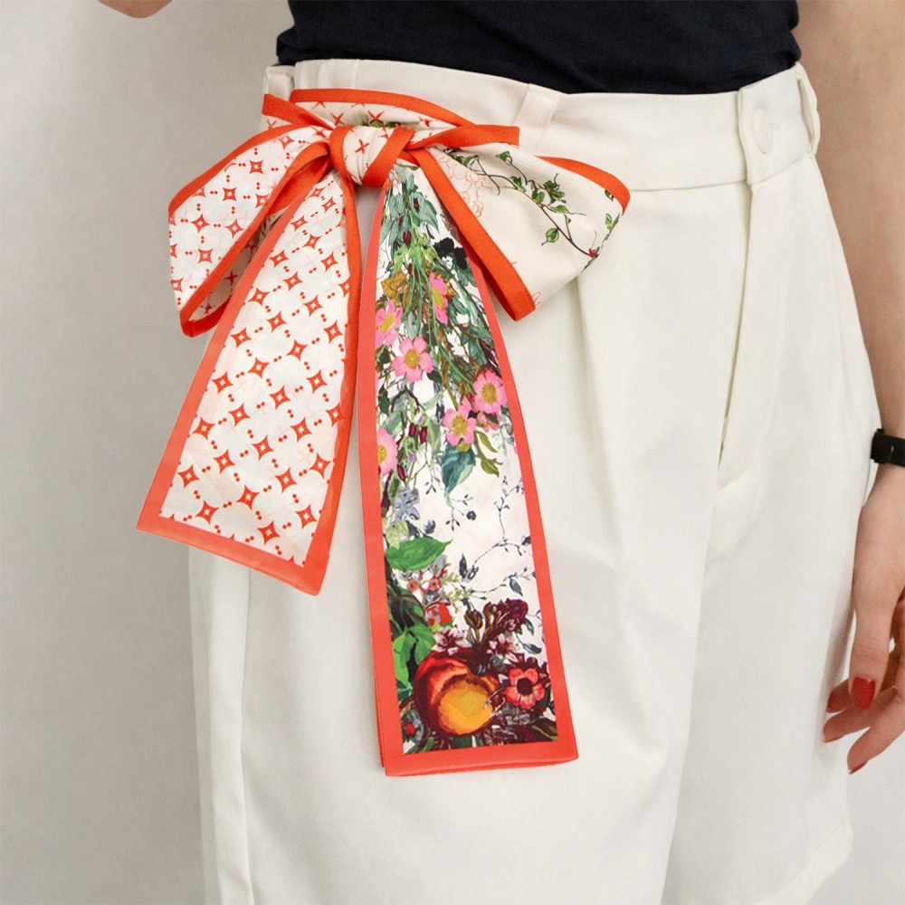 Do Everything In Love Flowers & Butterflies Skinny Scarf - Multi-Use: Scarf, Hair Bow, Bag Tie ETC - Approximately 47" L X 3" W - 100% Polyester view 2