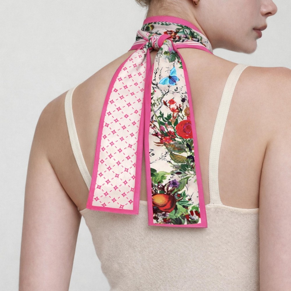 Do Everything In Love Flowers & Butterflies Skinny Scarf - Multi-Use: Scarf, Hair Bow, Bag Tie ETC - Approximately 47" L X 3" W - 100% Polyester view 2